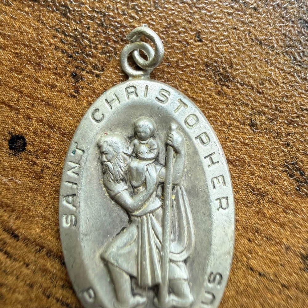 Vintage PPC Sterling Silver Saint Christopher Protect Us Catholic Pendant - Picture 2 of 6